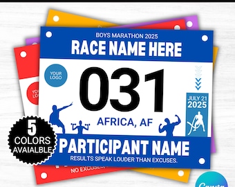 Race Bibs Template, Custom Race Bib, Printable Racing Bib, Running Race Bib Party Bundle, Racing Canva Template, Running Bibs Template