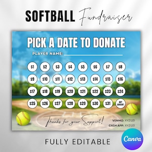 Editable Softball Fundraiser Calendar, Calendar Fundraiser, Fundraiser Calendar Printable, Softball Template, 11 x 8.5 in, BlackOut My Board