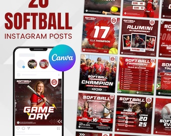 Kit de mídia social para softball, modelos de Instagram para softball, modelos de mídia social para softball, modelos de Canva para softball, modelo esportivo, teste de seleção
