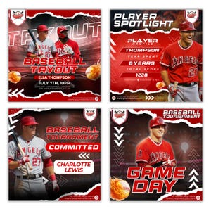 Baseball Game Day Flyer, Baseball Tryout Flyer, Baseball Player Spotlight Flyer, Sports Commited Flyer Baseball Flyers Bundle Canva Template