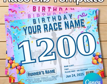 May include: A race bib template with the text "Race Bib Template" at the top. The bib features the text "YOUR RACE NAME" and the number "1200". It also includes the text "RUNNER'S NAME" and "SWEAT HARD TODAY... FEAST ON COOKIES TOMORROW!"