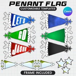 School Spirit Pennant Flag Template, School Spirit Canva Frames, Pennant Design Pennant Flag Canva Frame, Drag and Drop, School Mascot Canva