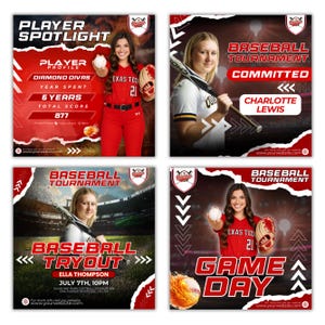 Baseball Game Day Flyer, Baseball Tryout Flyer, Baseball Player Spotlight Flyer, Sports Commited Flyer Baseball Flyers Bundle Canva Template