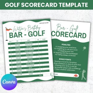 Customizable Bar Golf Scorecard, Golf Scorecard, Bar Golf Scorecard, Scorecard Template, Bar Craw Score Board, Golf Bar Scorecard Canva