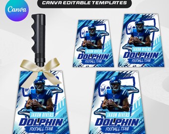Modello di design per campanaccio blu, modelli di campanaccio sportivo modificabili, design personalizzato per campanaccio, design per campanaccio da football, campanaccio da football, fascia per campanaccio