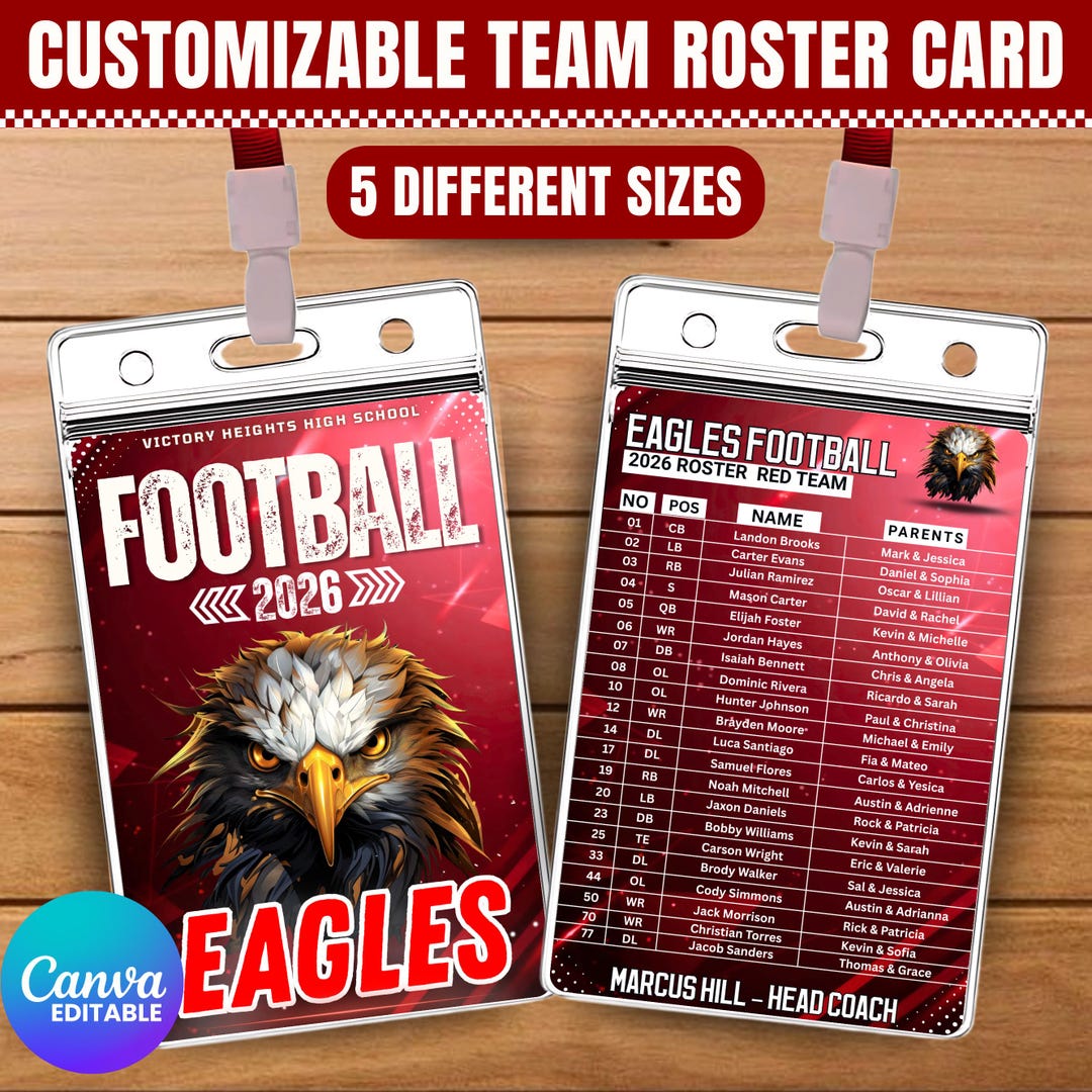 Customizable Team Roster Card Template for Coaches | Editable Sports ...