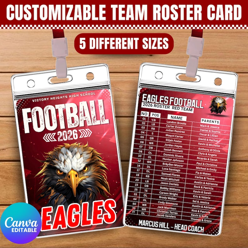 Design With Team Roster Backj Customizable Team Roster Card Template for Coaches | Editable Sports ...