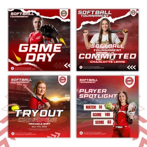 Bearbeitbare Softball Iinstagram Vorlagen, Softball Spieltag, Softball Tryout Flyer, Softball Player Spotlight, Committed Flyer, Sport Flyers