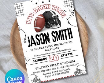 Editable Football Birthday Invite, It's Game Time, Boy Football Birthday Party Invitation, Football Template,Birthday Invite Template