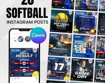 Softball Social Media Templates, Editable Softball Tryouts Flyer, Softball Game Schedule, Softball Game Day, Softball Team Canva Templates