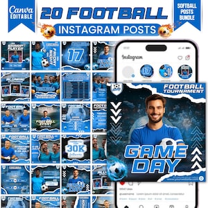 Fußball Instagram Post Vorlage, Canva Fußball Vorlagen, Fußball Social Media Flyer, Fußballmannschaft, Fußball Spielplan, bearbeitbar in Canva