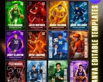 12 Canva Sports Posters Templates, Editable Football, Basketball, Socce,r Hockey, Tennis, Baseball Posters, Sports Backdrop, Senior Banners