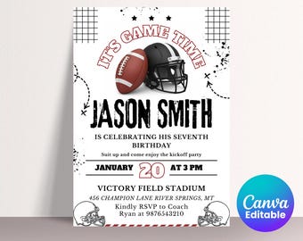 Editable Football Birthday Invite, It's Game Time, Boy Football Birthday Party Invitation, Football Template,Birthday Invite Template