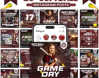 Editable Sports Pack, Softball Social Media Templates, Editable Softball Tryouts Flyer, Editable Flyers For Softball Game, Softball Game Day