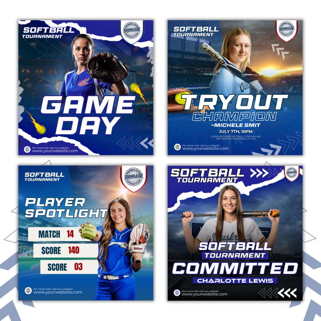 Softball Social Media Templates, Softball Game Day, Softball Tryout ...