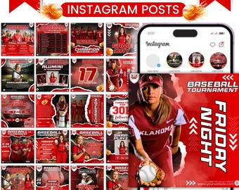Baseball Social Media Templates, Baseball Social Media Templates, Editable Sports Social Media Posts, Schedules, Rosters, Baseball Flyers