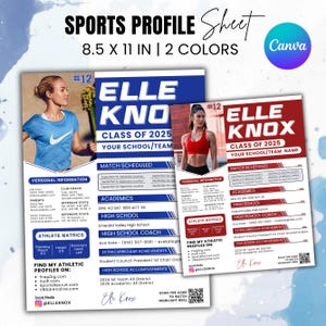 Sports Profile Sheet Template, Athlete Player Profile Sheet Resume,College Recruiting,Sports Recruiting Card, Sports Player, Athletic Resume