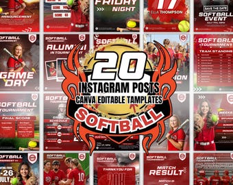 Modelos de mídia social para softball, Modelos de softball, Flyers de softball editáveis, Calendário de jogos de softball, Dia de jogo de softball, Posts de softball