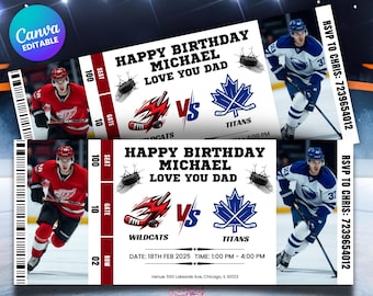 Editable Hockey Ticket Canva Template, Customizable Hockey Ticket, Hockey Game Ticket, Surprise Game Gift