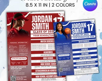 Plantilla de perfil deportivo, Currículum de atleta/jugador, Tarjeta de reclutamiento deportivo, Jugador deportivo, Currículum atlético, Currículum de sóftbol