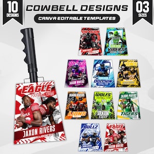 Cowbell Designs Bundle, Editable Sports Cowbell Templates, Custom Cowbell Design Football Cowbell Designs, Football Cowbell, Cowbell Wrap
