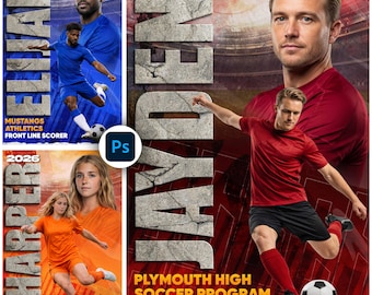 Voetbalposter Photoshop-sjabloon, aangepaste voetbalbanner voor seniorenavond, Memory Mate, sportspelerbanner, direct downloaden