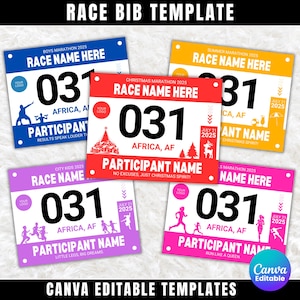 Race Bibs Template, Custom Race Bib, Printable Racing Bib, Running Race Bib Party Bundle, Racing Canva Template, Running Bibs Template