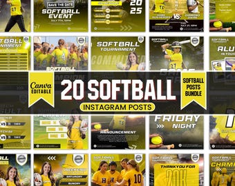 Kit de mídia social para softball, modelos de Instagram para softball, modelos de mídia social para softball, modelos de Canva para softball, modelo esportivo, teste de seleção