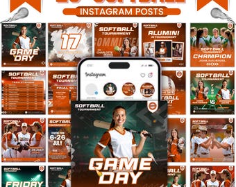 Softball Social Media Templates, Editable Softball Tryouts Flyer, Softball Game Schedule, Softball Game Day, Softball Team Canva Templates