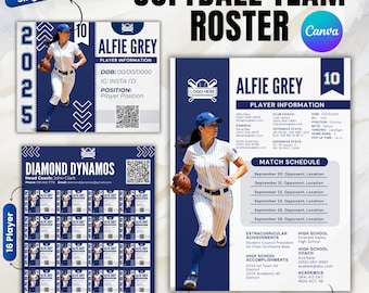 16 Player Travel Team Roster, Sports Profile Sheet Template, Softball Profile Template, Softball Roster College Recruiting, Sports Resume