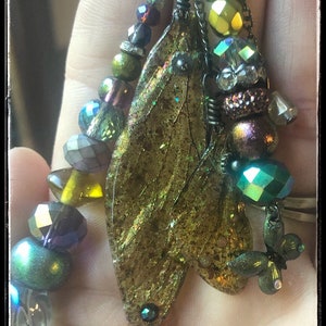 REAL CiCaDa fAiRy WINGS Earrings EaRwiNgZ by KaTiEDiDz iridescent gossamer antique brasstone brass bronze purple green