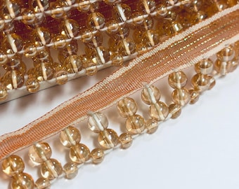 1 Yard Handmade Gold Beaded Lace Fringe Trim For Bridal, Lamps, Curtains