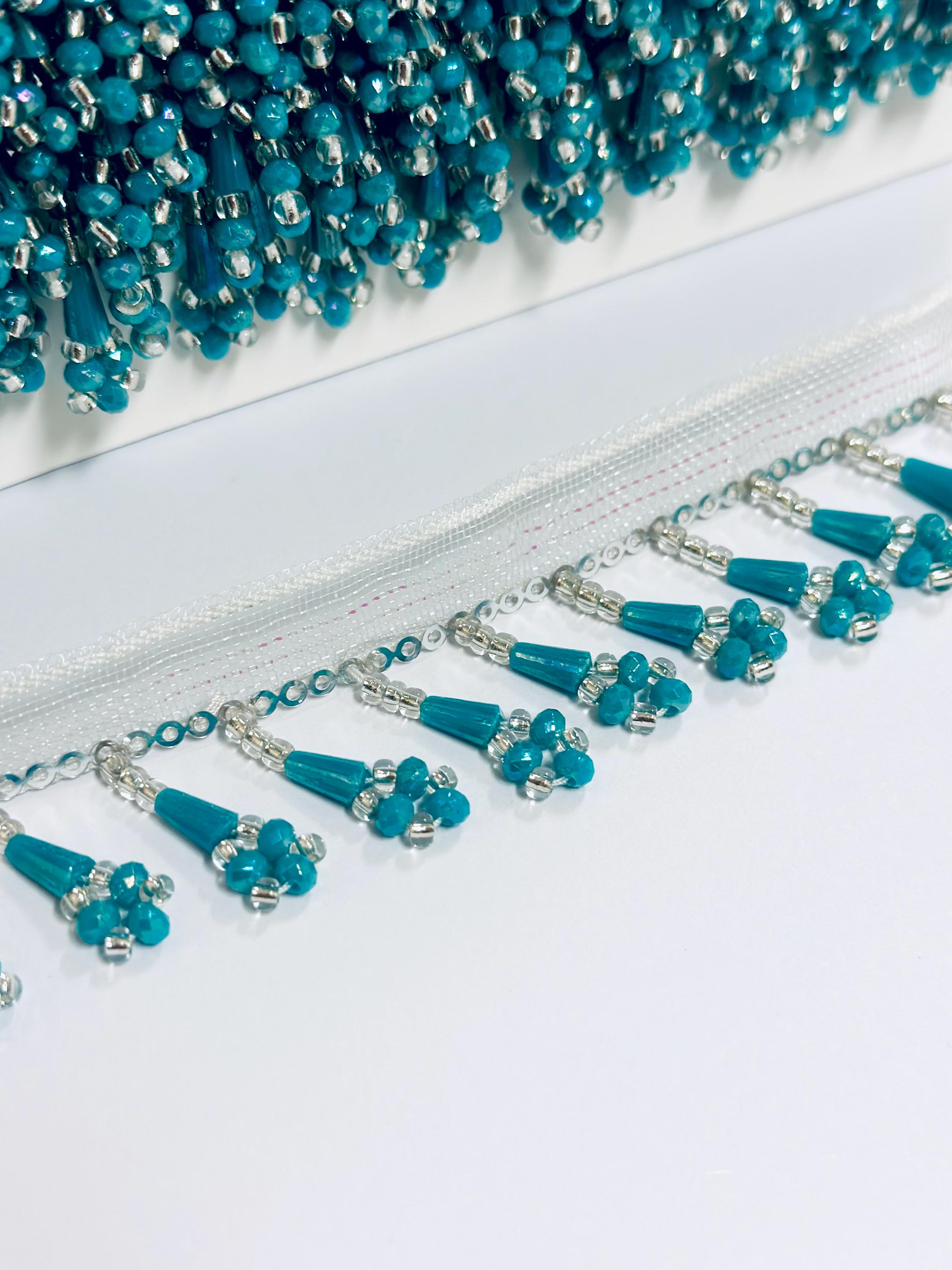 Vintage Turquoise Seed Bead Fringe Belt Hippie Boho Festival Beaded Blue Belts for Women for sale | eBay main image 4