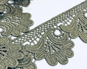1 Yard Dark Grey Flower Lace Trim, Guipure Ribbon edge, Sewing Embellishment