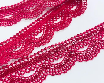 1 Yard Sequin Hot Pink Flower Lace Trim Ribbon edge, Sewing Embellishment