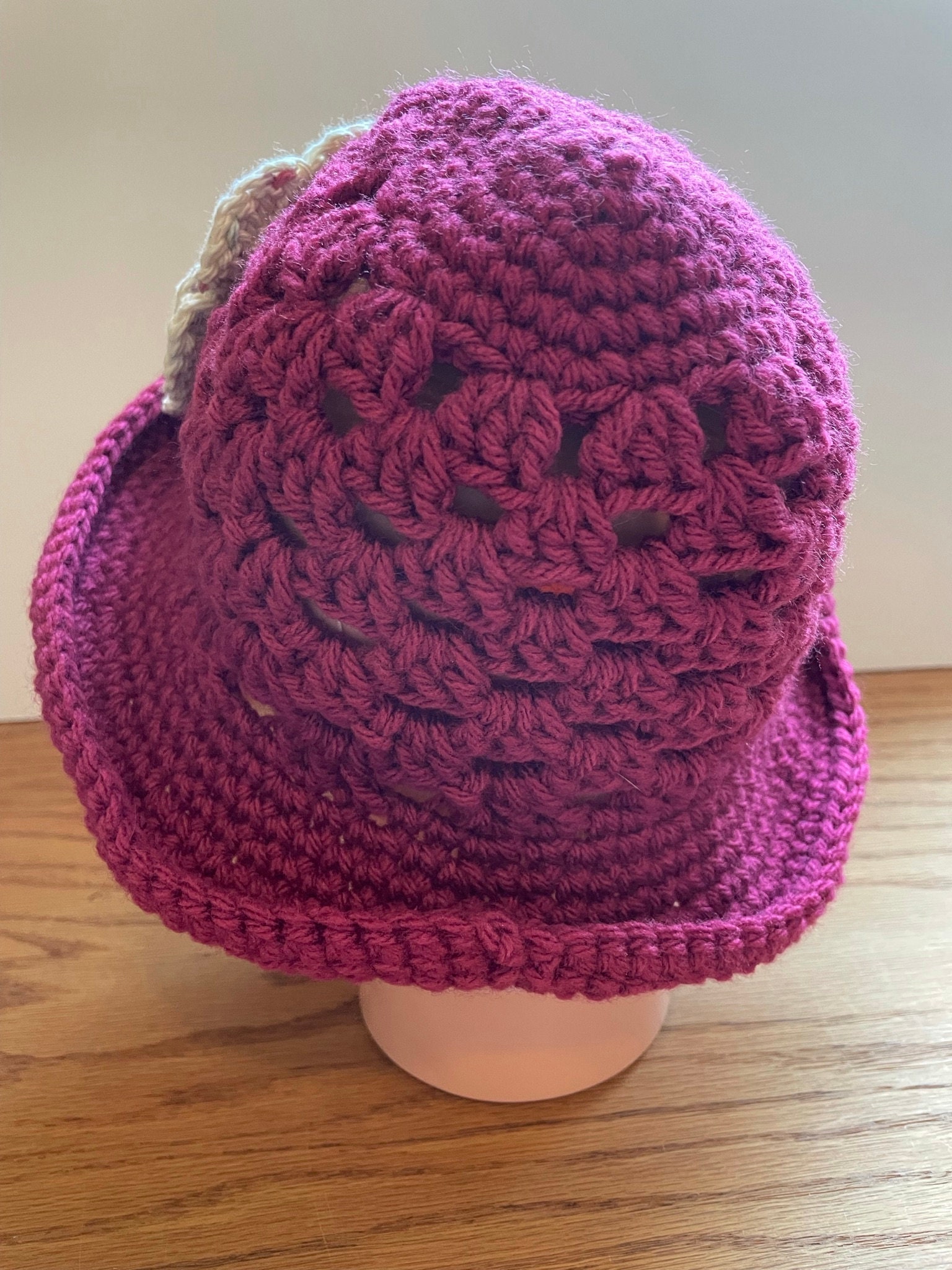 Little Girls Floppy Brim Hat in Raspberry With a Large White - Etsy