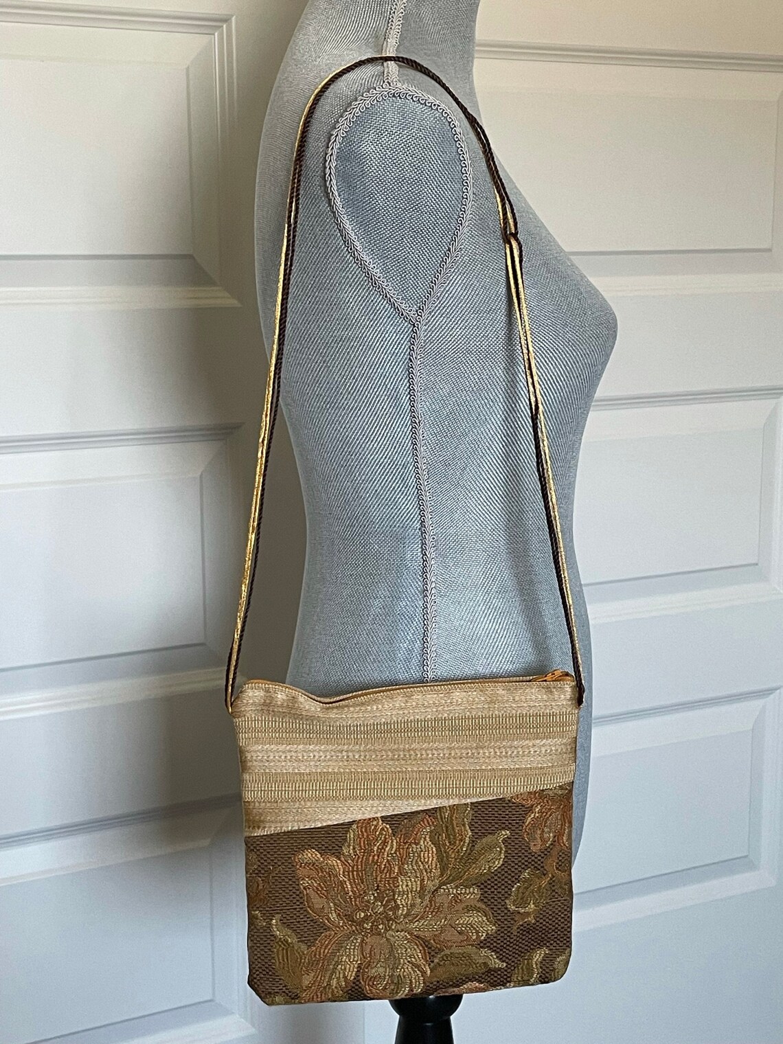 Messenger Bag in Sage Green and Gold Etsy