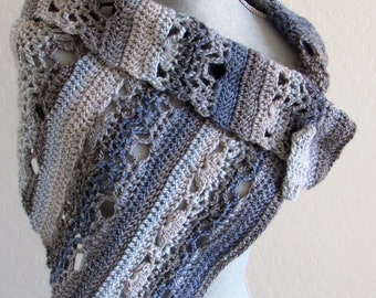 Crocheted Wrap and Scarf in Blue and Gray