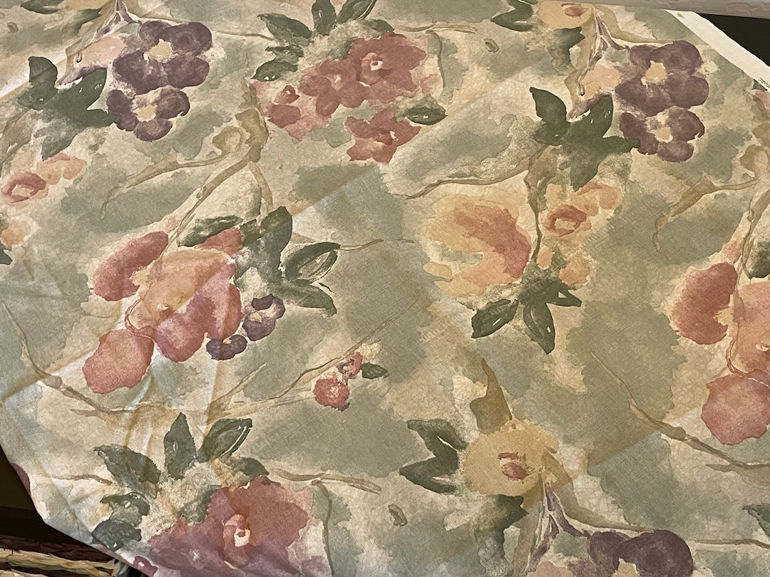 Medium Weight Decorator Fabric in Greens and Rose Etsy