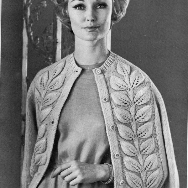 Woman's Cardigan Leaf Pattern Sweater Pattern, From Vintage Fleisher Pattern,  PDF Pattern