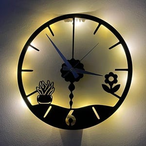LED Lighted Black Wooden Wall Clock: Silent Modern Decor