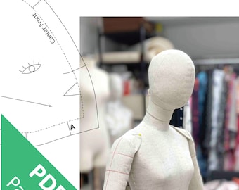 Patrón PDF de cabeza rellena de maniquí a media escala e instrucciones pictóricas