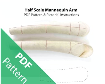 Patrón PDF de brazo de maniquí a media escala e instrucciones pictóricas