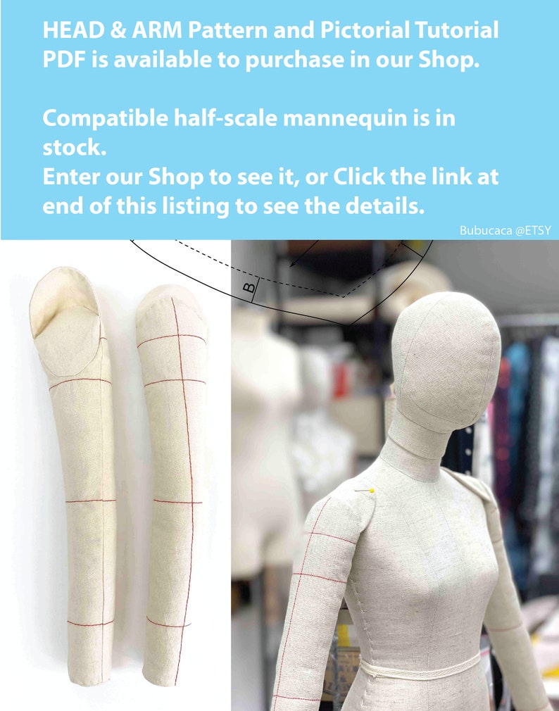 HALF SCALE Mannequin / Fully Pinnable / Mini Mannequin/ Cotton Linen NOT Human Size image 10