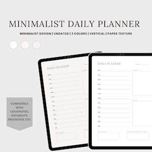 Minimalist Digital Planner, Daily Planner, Undated To Do List, Time Blocking Template, Schedule Organizer, Printable PDF, iPad Planner