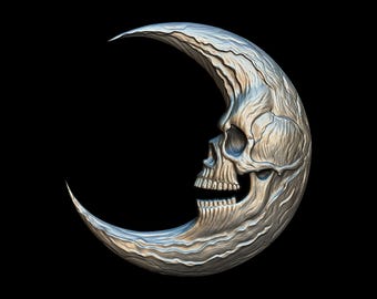 Crecent of Death - Moon skull 3D STL model for CNC