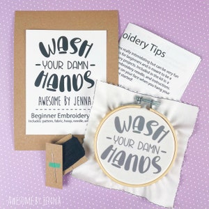 DIY Hand Embroidery Kit Wash Your Damn Hands Embroidery Kits for Beginners Funny Embroidery Kits Embroidery Designs
