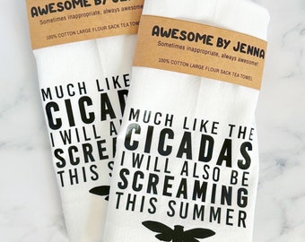 Screaming Cicadas Vinyl Tea Towel Cotton Towel Flour Sack Towel Kitchen Towel