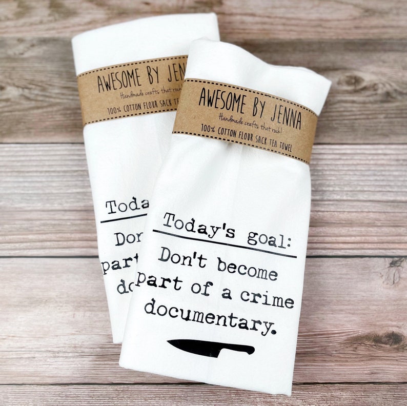 Handmade Crime Documentary Vinyl Tea Towel Kitchen Decor Cotton Towel Flour Sack Towel Kitchen Towel image 2