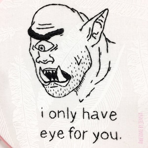 Handmade 4” Hoop Cyclops Embroidered Home Decor Wall Hanging Funny Snarky Embroidery